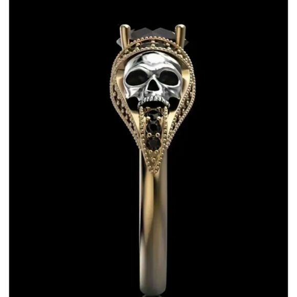 Men's Gold Red Stone Double Silver Carved Skull Ring Women's Thumb Ring Size 10 - Picture 2 of 10